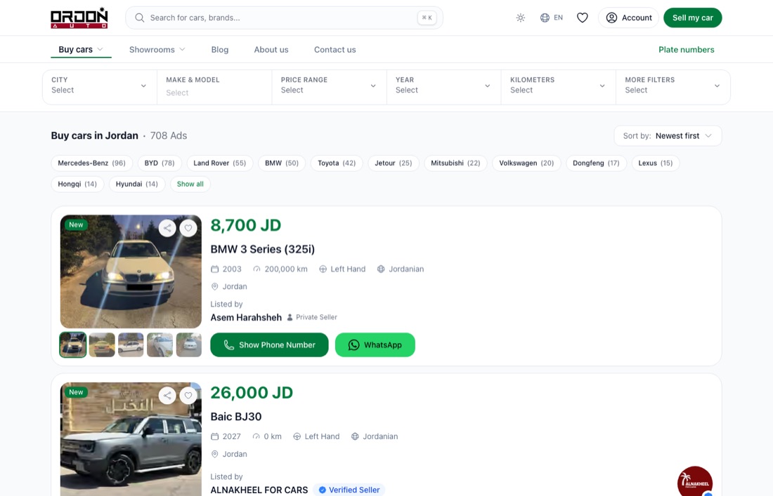 Ordonauto: صفحة نتائج البحث عن السيارات